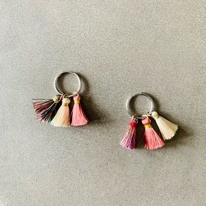 Fringe Tassel Earrings - pink, beige, multi-color